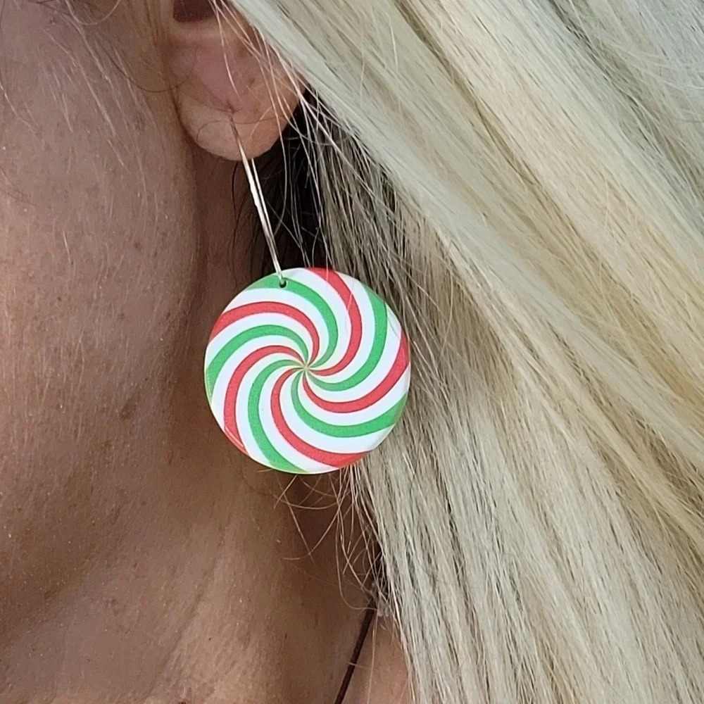 🔥LAST PAIR🔥 PEPPERMINT CANDY HOOP DROP EARRINGS, Choice of Color